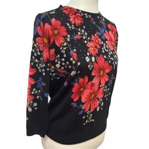 Emily Daniels Medium Long Sleeve Silver Stud Bejeweled Crew Neck Floral Sweater